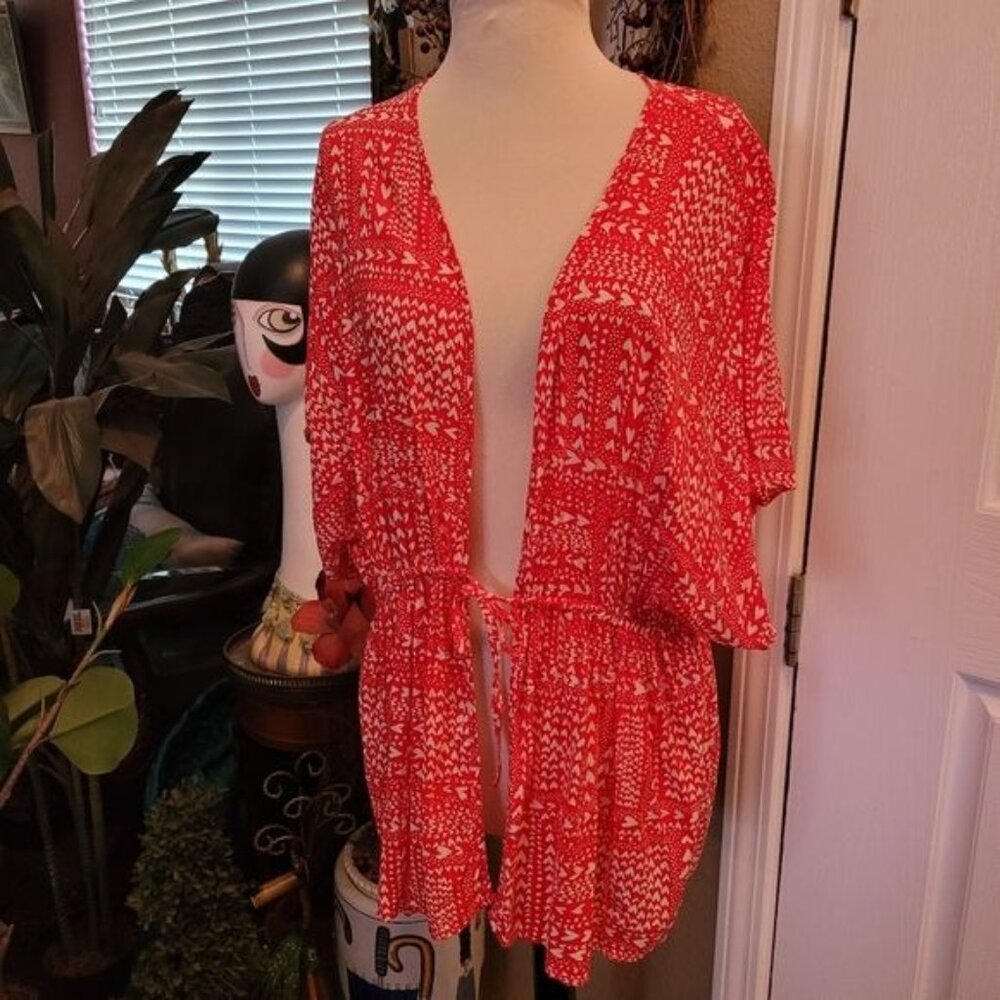 Victoria's Secret Duster Top Sexy Romantic Red White Heart Cottage Core Beachy